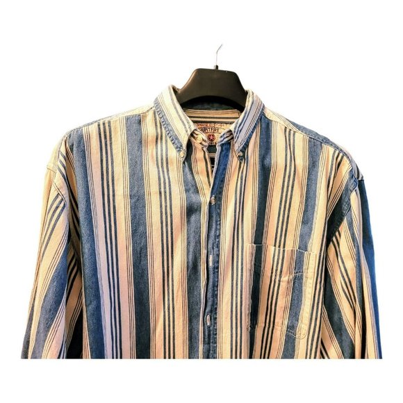 Men's Denim Attitude 100% Cotton Shirt Size L Button Up Lng Slv Blue Wht… - Picture 2 of 5